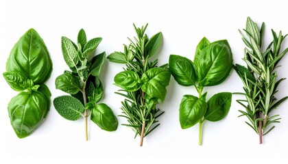 Fresh Herbs Display On White Background