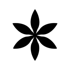 Stylized Black Flower with Six Petals on a White Background for Design