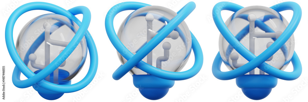 Aufkleber set of abstract 3d rendering of rotating blue spheres with white circuitry 3d render icon illustrati