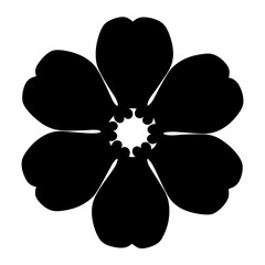 Abstract five petaled flower silhouette with a scalloped center design element