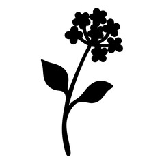 Simple Black and White Drawing of a Flowering Plant Silhouette with Leaves
