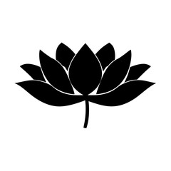 Elegant black and white vector graphic of a stylized lotus flower