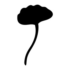 A single black leaf or seaweed silhouette on white background art