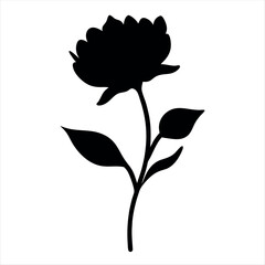 Silhouette of a beautiful flower with leaves and stem on white background