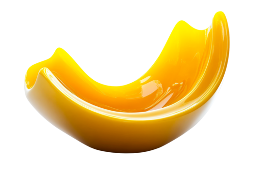Curved glossy yellow shape, fluid form, smooth surface, cut out transparent