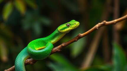 Fototapeta premium Emerald Green Snake: Serene Rainforest Portrait