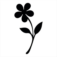 Simple black and white flower design with leaves and curved stem © Shimu Studio