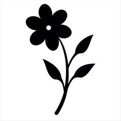 Stylized black flower with stem and leaves simple design on white