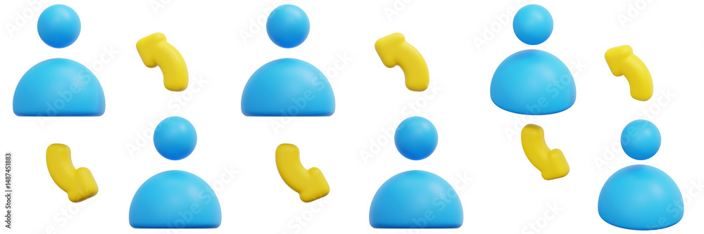 Poster set of abstract 3d icons representing teamwork and communication 3d render icon illustration