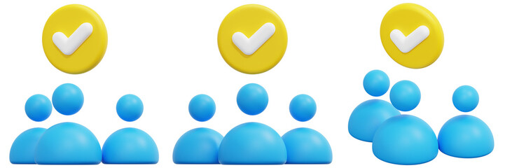 Set of Blue and Yellow Teamwork Icons Successful Group Collaboration 3d Render Icon Illustration