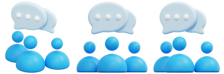 Set of Blue People Icons with White Chat Bubbles 3d Render Icon Illustration