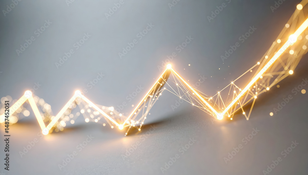 Aufkleber glowing golden light line graph with connected points rising smoothly on gray surface