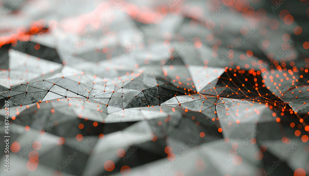 Poster dark digital battlefield showing ai defense nodes blocking red particles in real time