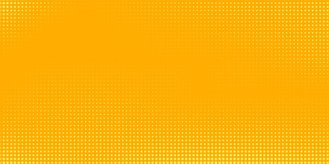 Fototapeta premium Yellow orange halftone pattern. Retro comic gradient background. Square pixilated dot cartoon texture. Pop art faded gradient pattern. Vector backdrop.