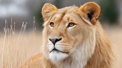 A majestic lioness gazes thoughtfully across the savanna, embodying the beauty and strength of wildlife in a natural setting.