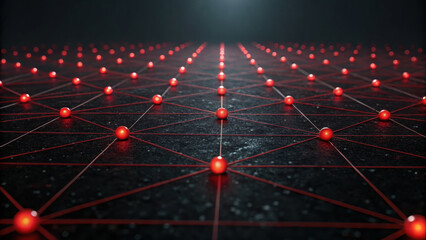 Dark digital battlefield showing defense node network with glowing red points and lines