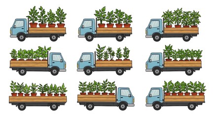 Fototapeta premium Delivery trucks transporting plants