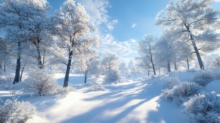 Obraz premium Snowy Winter Forest Landscape with Sunlight and Path