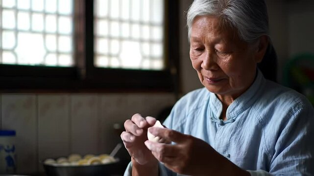Grandmother making handmade dumplings