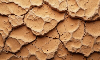 Close-up of cracked, dry clay texture creating an organic pattern.