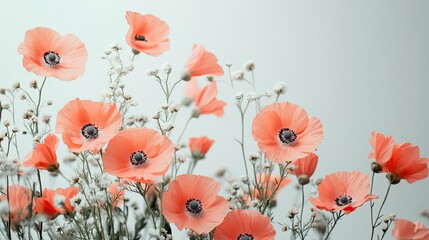 Coral-Toned Flowers Posed Against Minimal White Background