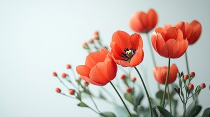 Coral-Toned Flowers Posed Against Minimal White Background