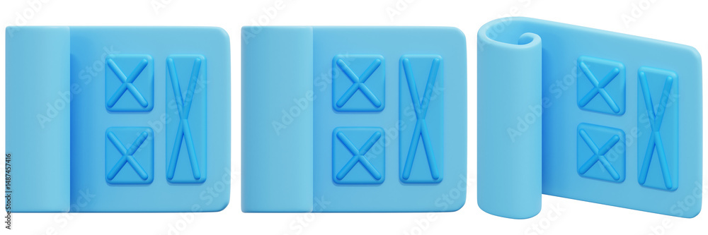 Poster set of abstract blue geometric design with seamless texture pattern 3d render icon illustration