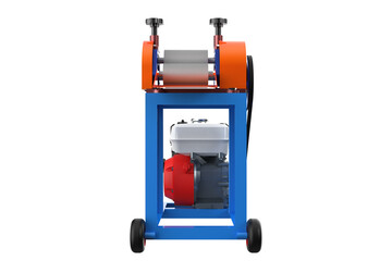 Portable Sugarcane Juice Extraction Machine with Engine and Wheels, Fresh Juice Production, Industrial Squeezer for Extracting Juice from Sugar Canes on a Mobile Sugar cane PNG Transparent Background 