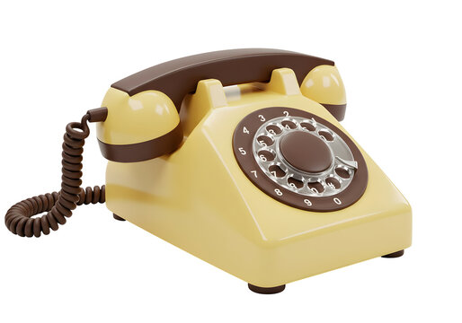 Retro rotary phone yellow brown vintage telephone communication classic nostalgia old school