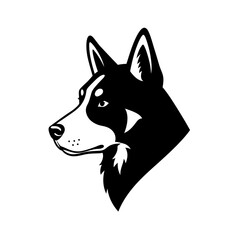 Alaskan Husky Profile:  A striking black and white Alaskan Husky head portrait, rendered in a bold, graphic style.  The dog's intelligent eyes and proud posture command attention.