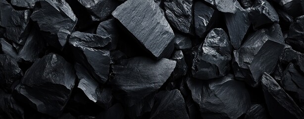 Close-up views of different types of coal and textures. AI generated image