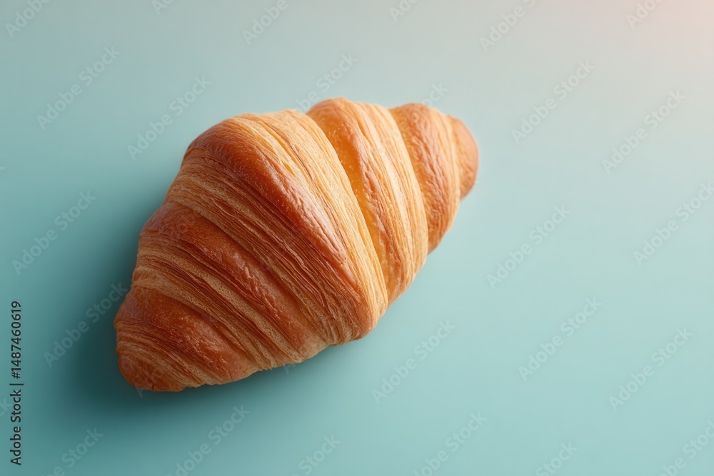 Aufkleber minimalistic setup of single croissant on pastel background leaving plentiful copy space for text
