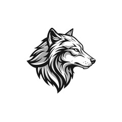 Obraz premium Majestic Wolf Portrait: A striking grayscale portrait captures the essence of a wolf's gaze, highlighting its intelligent eyes and detailed fur with bold lines and textures.