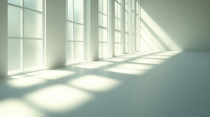 Fototapeta premium Sunlight Streaming Through Large Windows in a Modern White Room