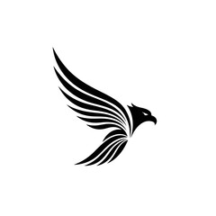 Obraz premium Soaring Eagle Silhouette: A majestic eagle silhouette in dynamic flight, featuring bold lines and intricate feather detailing against a clean backdrop, embodying strength and freedom.