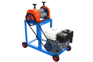 Portable Sugarcane Juice Extraction Machine with Engine and Wheels, Fresh Juice Production, Industrial Squeezer for Extracting Juice from Sugar Canes on a Mobile Sugar cane PNG Transparent Background 