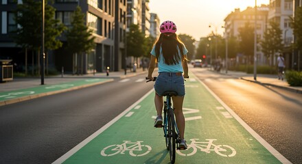 Naklejka premium Woman Commuting by Bike in Modern City