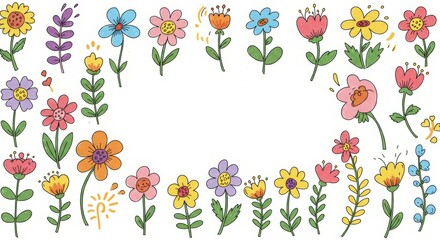 Colorful hand-drawn flowers on white background. Perfect for spring or summer designs!