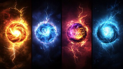 The energy ball is surrounded by four elements of lightning