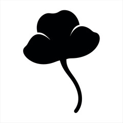 Black Silhouette of a Clover Leaf with a Delicate Curving Stem