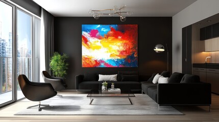 Modern Living Room Interior with Abstract Artwork