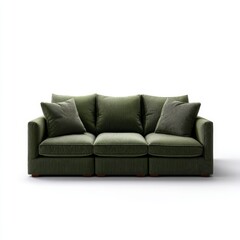 Modern Olive Green Corduroy Modular Sofa with Minimalist Design on White Background