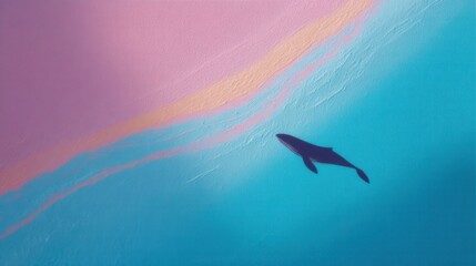 Fototapeta premium Serene Whale Swimming Through Vibrant Pastel Waters in Dreamy Ocean Scene