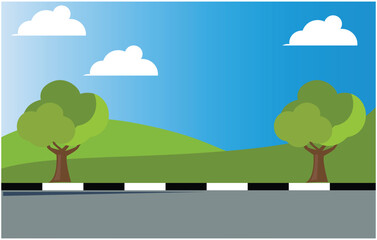 Fototapeta premium flat design ride a scooter in the mountains, vector illustration