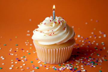 Festive delight, a cupcake with a candle symbolizing celebration moments