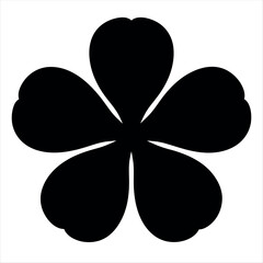 Symmetrical five petal flower blossom in solid black against white background