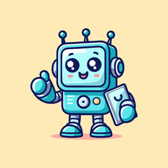 Robot Mascot Character Design Vector for Company Logo Business Icon Gaming Avatar Modern Tech Android AI Cute Cartoon Illustration Futuristic Technology Concept Humanoid Cyber Digital Bot

