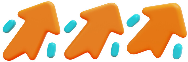 Set of Abstract Orange and Teal Upward Arrows 3d Render Icon Illustration
