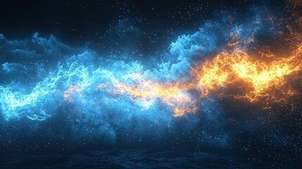 Fototapeta premium A scene of blue and gold energy intertwined