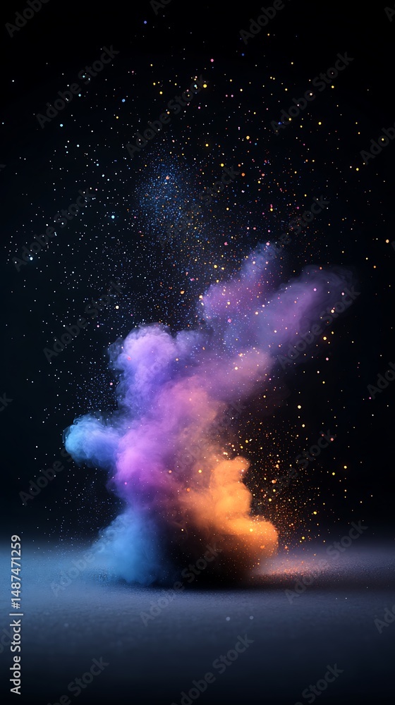 Poster glowing particle explosion with trailing light and vibrant colors